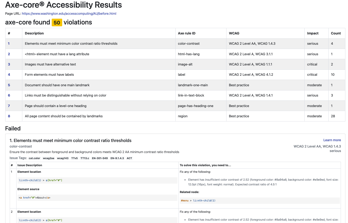 sample accessibility report
